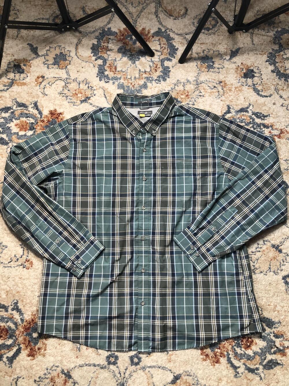 Eddie Bauer Shirt Mens 2XL Travex Blue Plaid Classic Fit Button Down Long Sleeve
